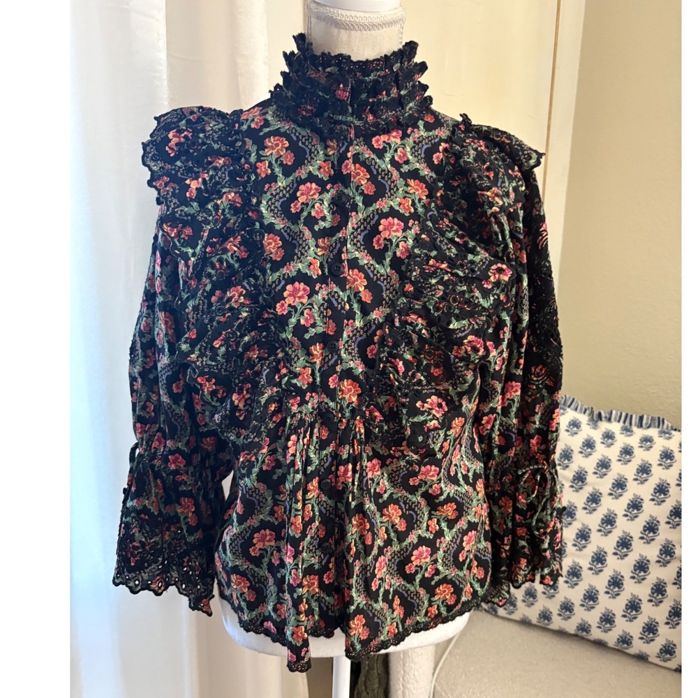 ByTiMo Ruffle Floral Button Down Shirt Size Small